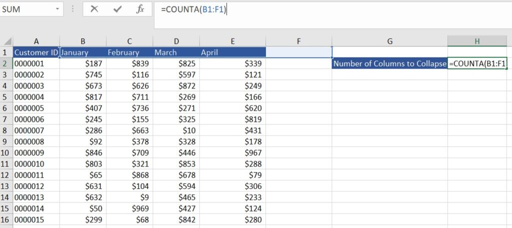 Using COUNTA to unpivot data in Excel using Formulas
